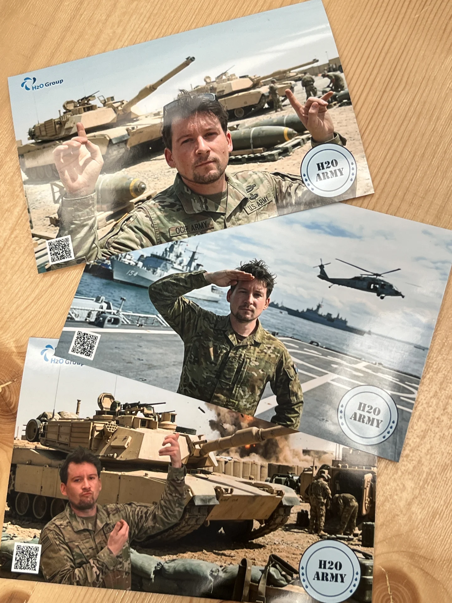 AI-fotoprints in leger- en marinethema voor H2O Group